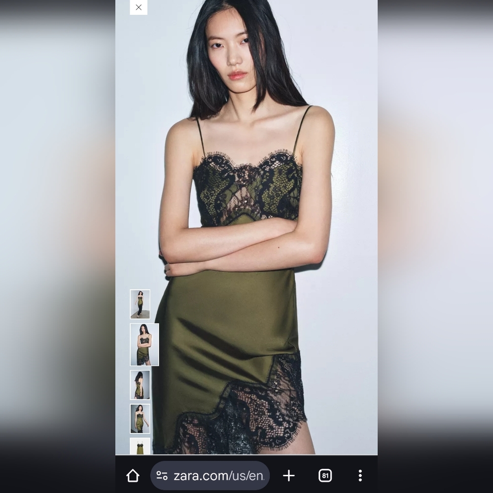 Zara Asymmetrical Green Dress with Black Lace - Picture 9 of 10